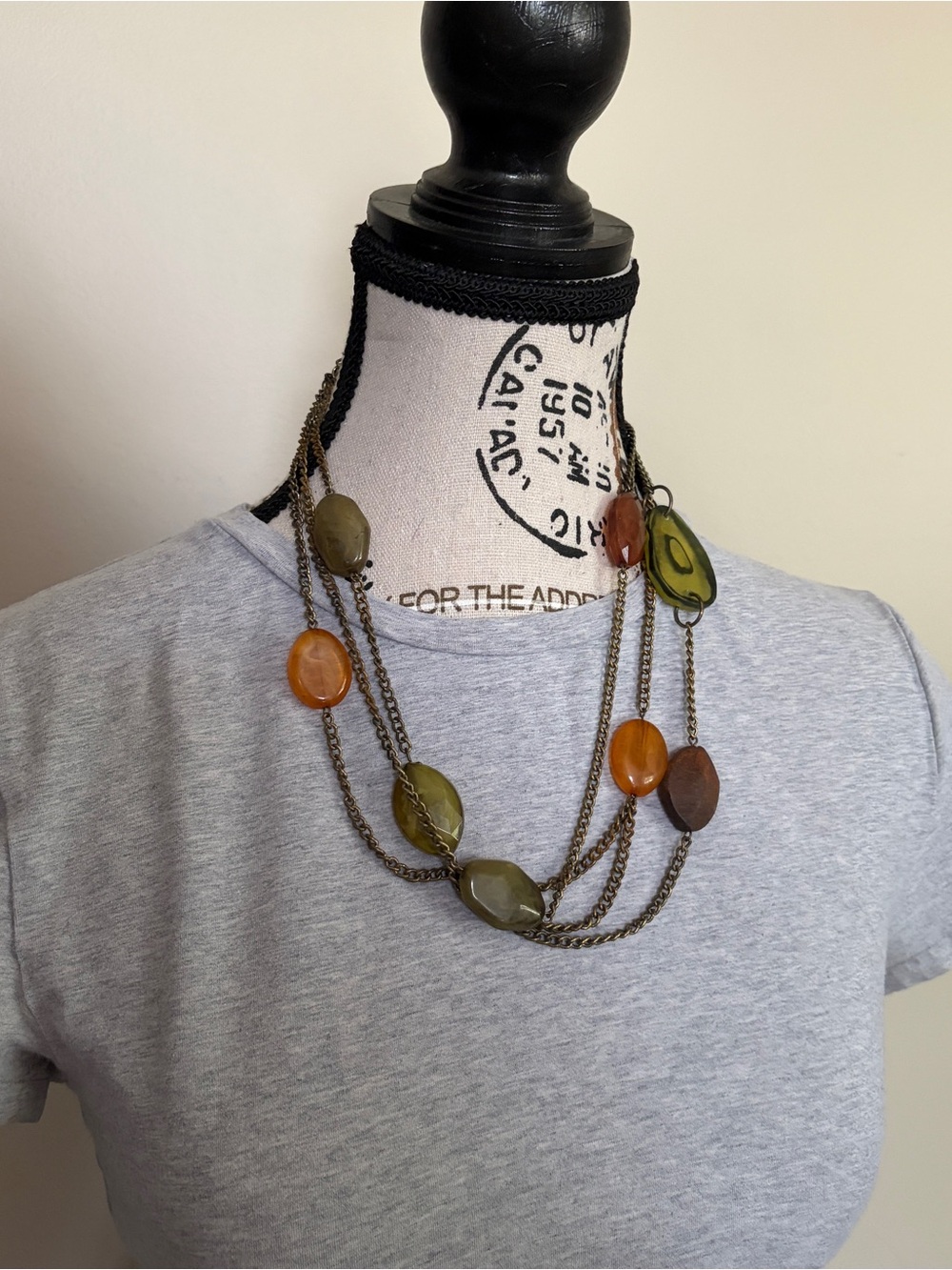 Y2K Tuscan mom layered beaded statement necklace | boho chic earth tone jewelry